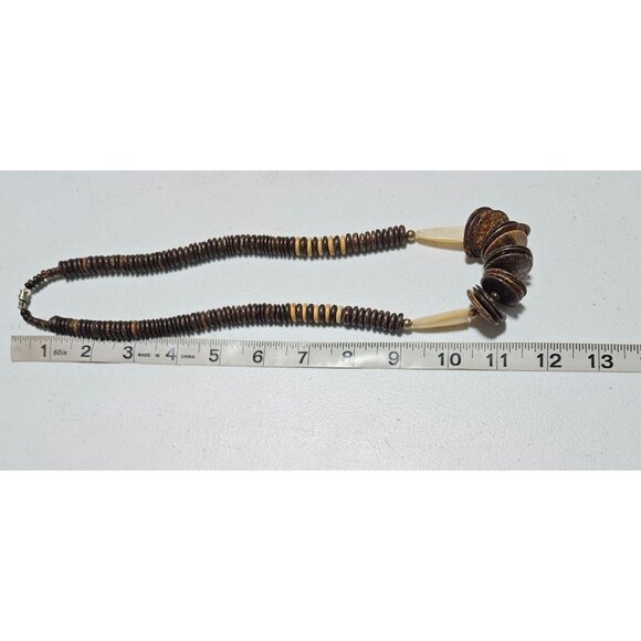 Boho Handmade Coconut Shell Faux Bone Bead Necklace Natural Brown Beach Mens - Picture 5 of 6